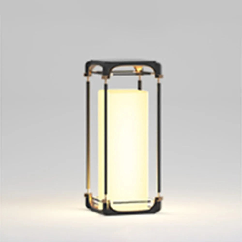 Ray Simple Cube/Cuboid Outdoor Floor Lamp, Hardwired/Solar, Black