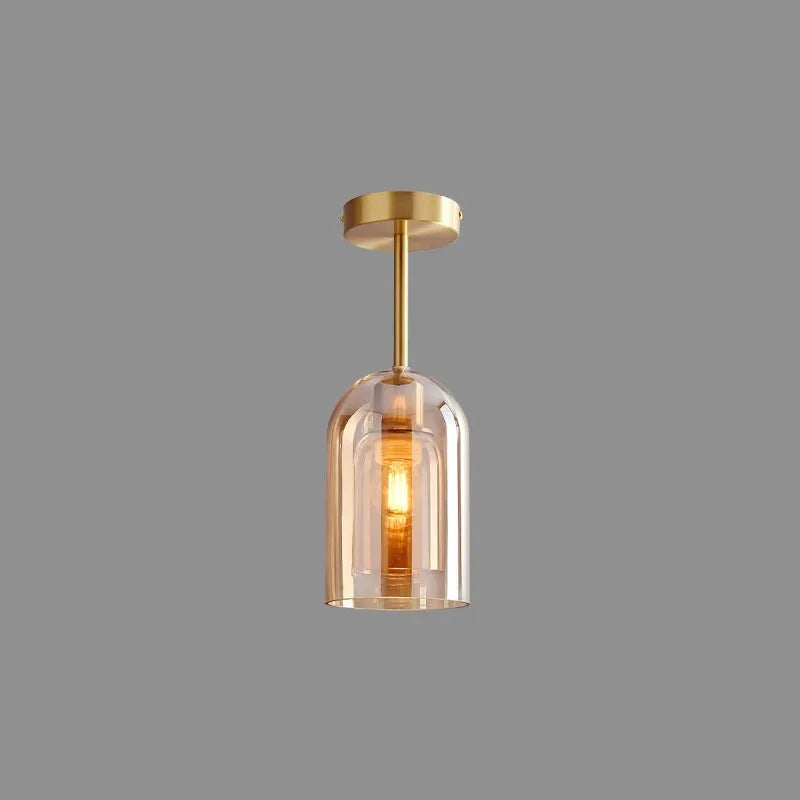 Valentina Modern Cylinder Semi-Flush Mount Clear Glass Ceiling Light, Cognac/Grey