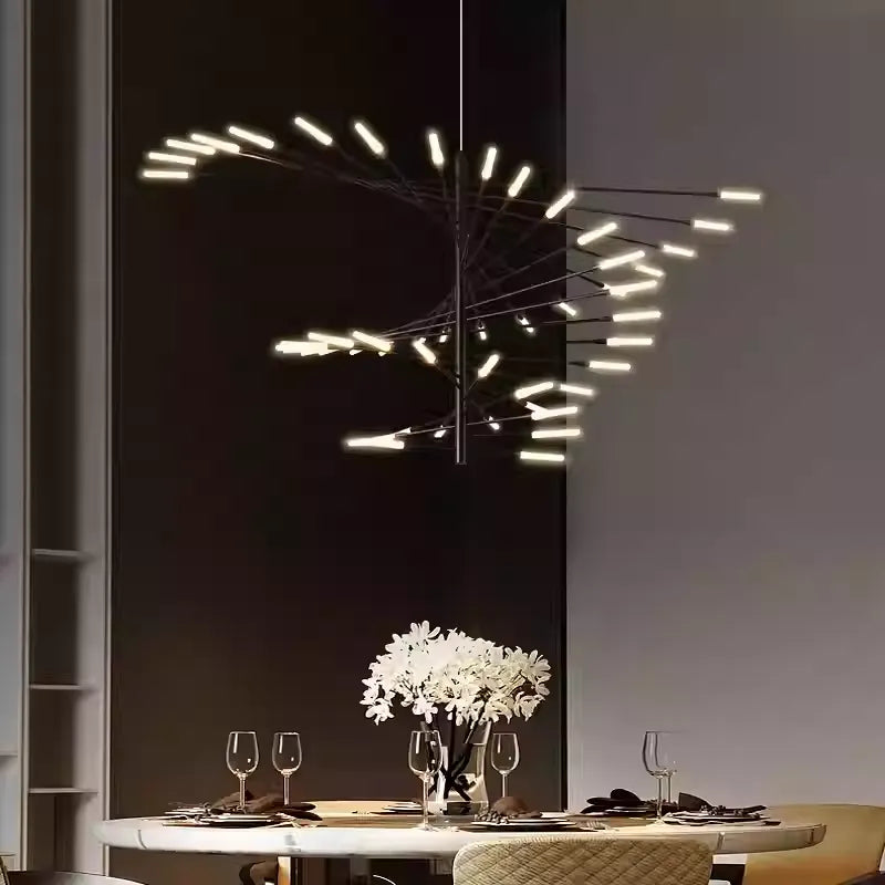 Arisha modern roterande ljuskrona i fyrverkeriform, svart/guld, vardagsrum/konstgalleri