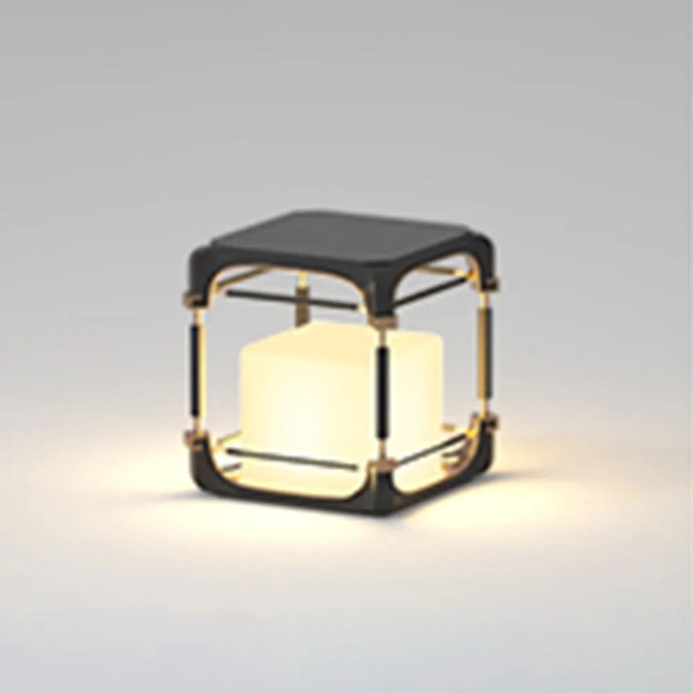 Ray Simple Cube/Cuboid Outdoor Floor Lamp, Hardwired/Solar, Black