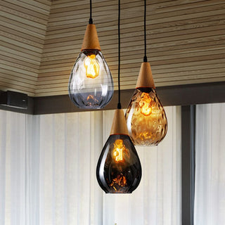 Avi Design Droppe Glas Trä LED Pendellampa Matbord Vardagsrum Köksö