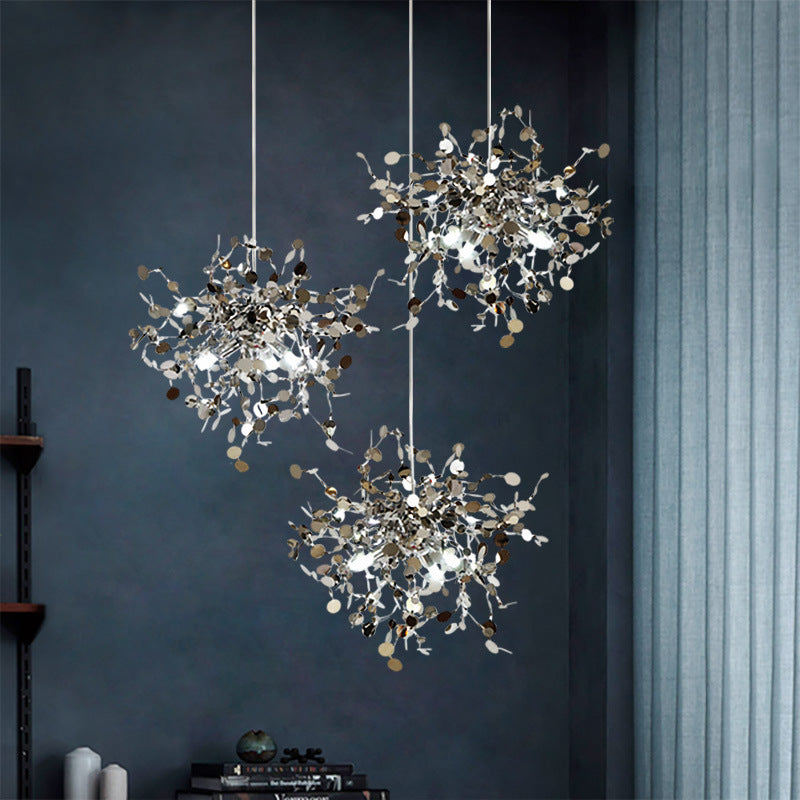 Olivia konstnärlig elegant klusterpendellampa med fyrverkeridesign, rostfritt stål