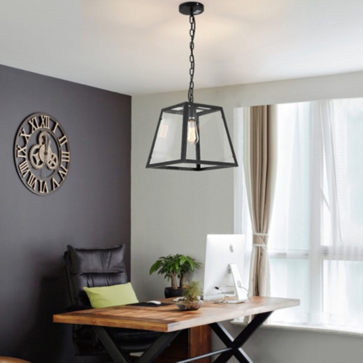 Epoch industriell modern LED-pendellampa, svart glas/metall, kök/sovrum/vardagsrum