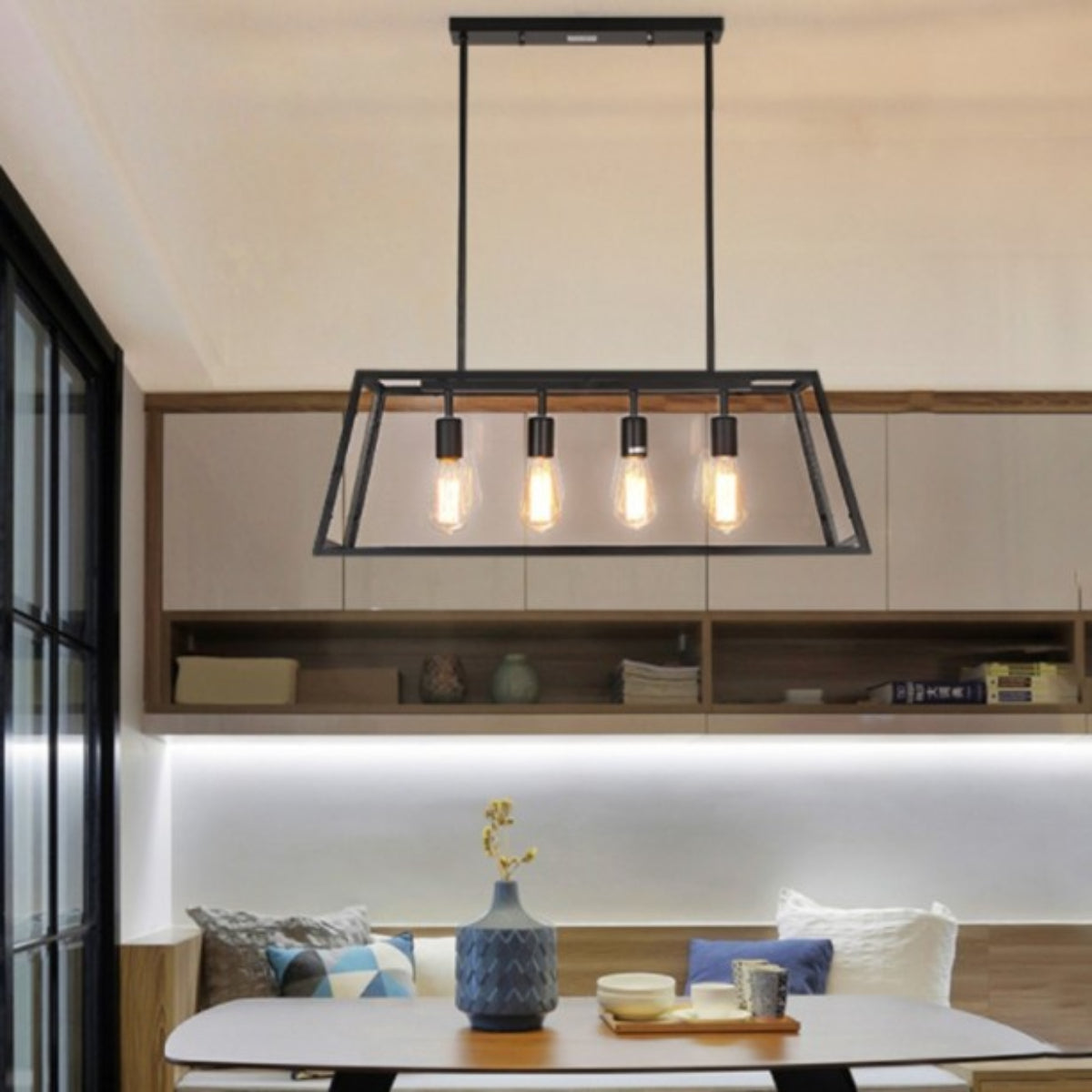 Epoch industriell modern LED-pendellampa, svart glas/metall, kök/sovrum/vardagsrum