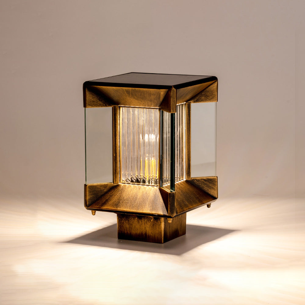 Ray moderne rektangulær udendørs lampe i metal og glas, sort/sort-guld