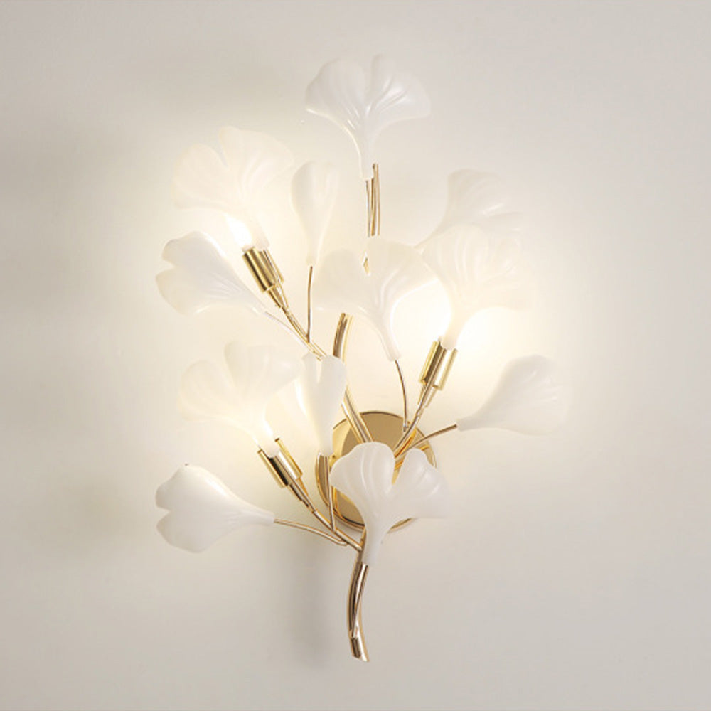 Olivia Decorative Flower in Golden White Ceramic Wall Lamp